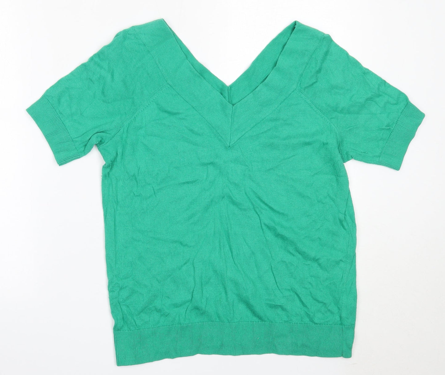 TU Womens Green V-Neck  Cotton Pullover Jumper Size 14