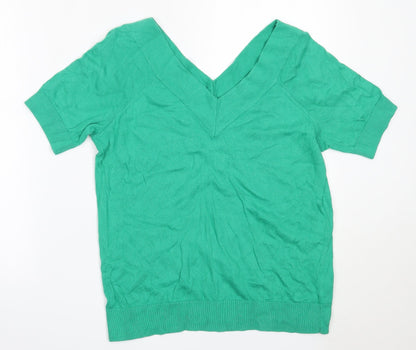 TU Womens Green V-Neck  Cotton Pullover Jumper Size 14