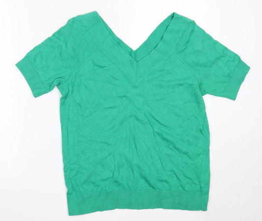 TU Womens Green V-Neck  Cotton Pullover Jumper Size 14