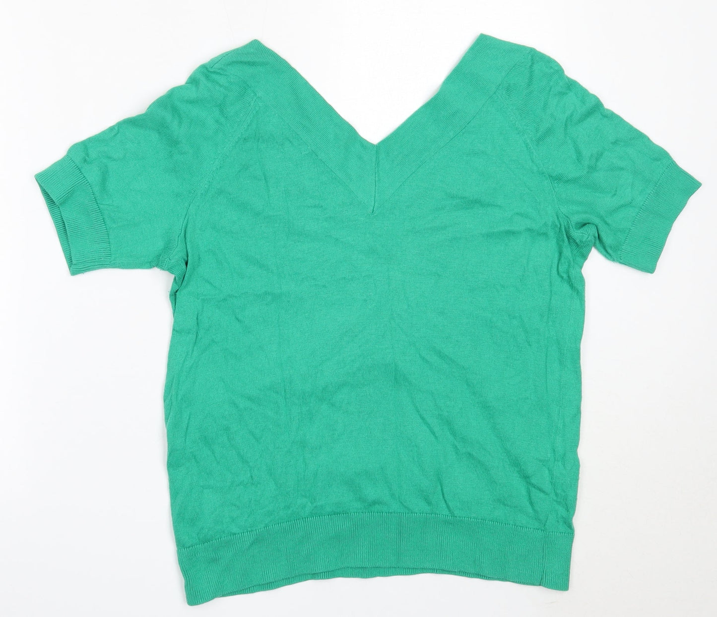 TU Womens Green V-Neck  Cotton Pullover Jumper Size 14