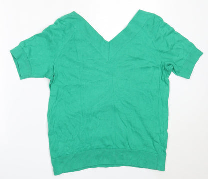 TU Womens Green V-Neck  Cotton Pullover Jumper Size 14