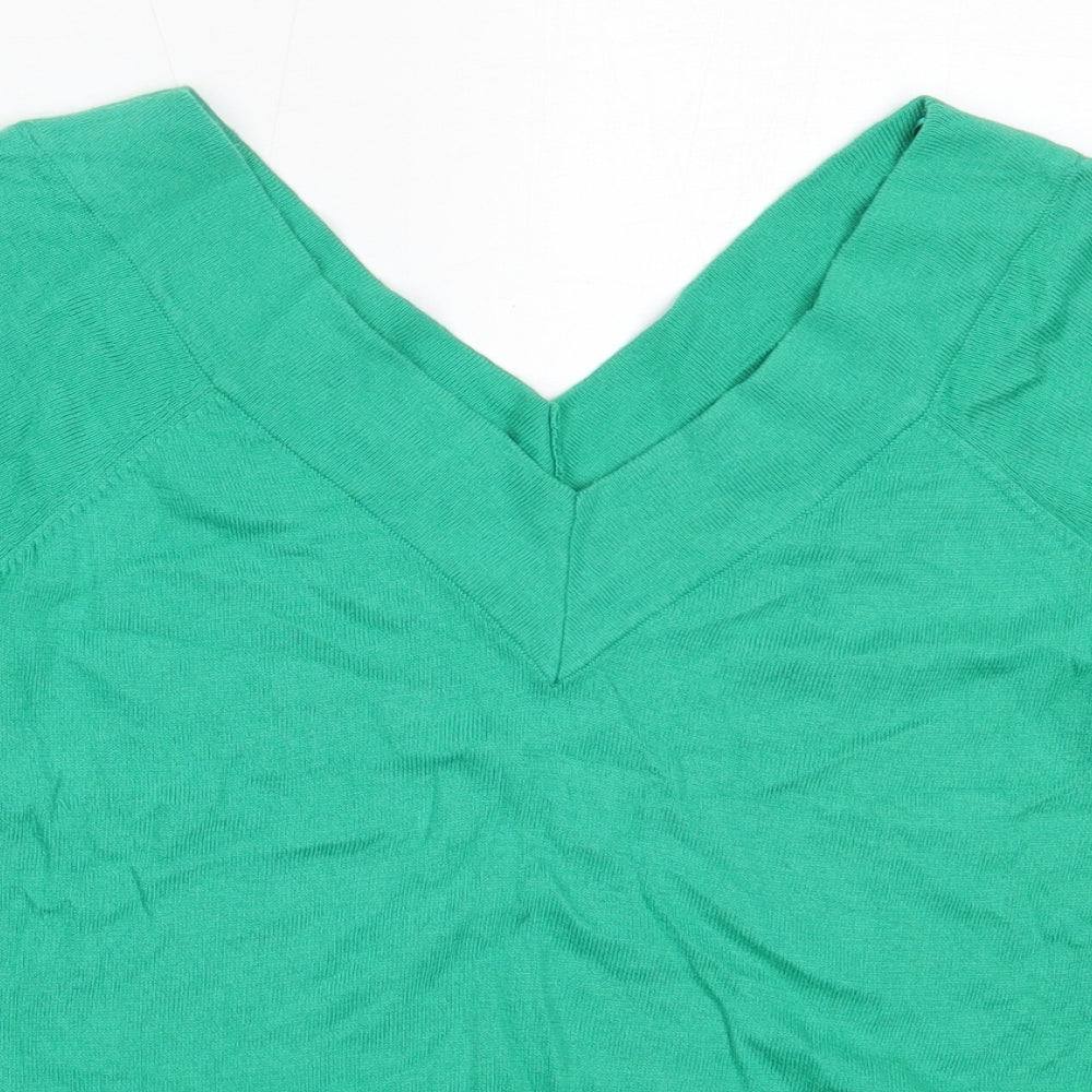 TU Womens Green V-Neck  Cotton Pullover Jumper Size 14