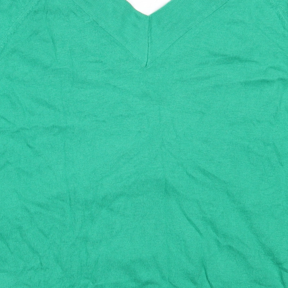 TU Womens Green V-Neck  Cotton Pullover Jumper Size 14