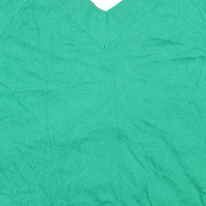 TU Womens Green V-Neck  Cotton Pullover Jumper Size 14