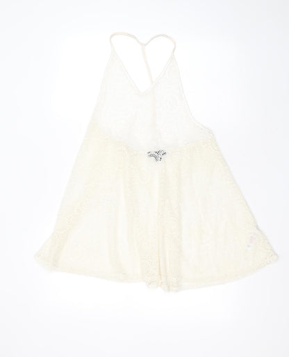 Primark Womens Ivory Geometric Nylon Basic Blouse Size S V-Neck - sheer crochet