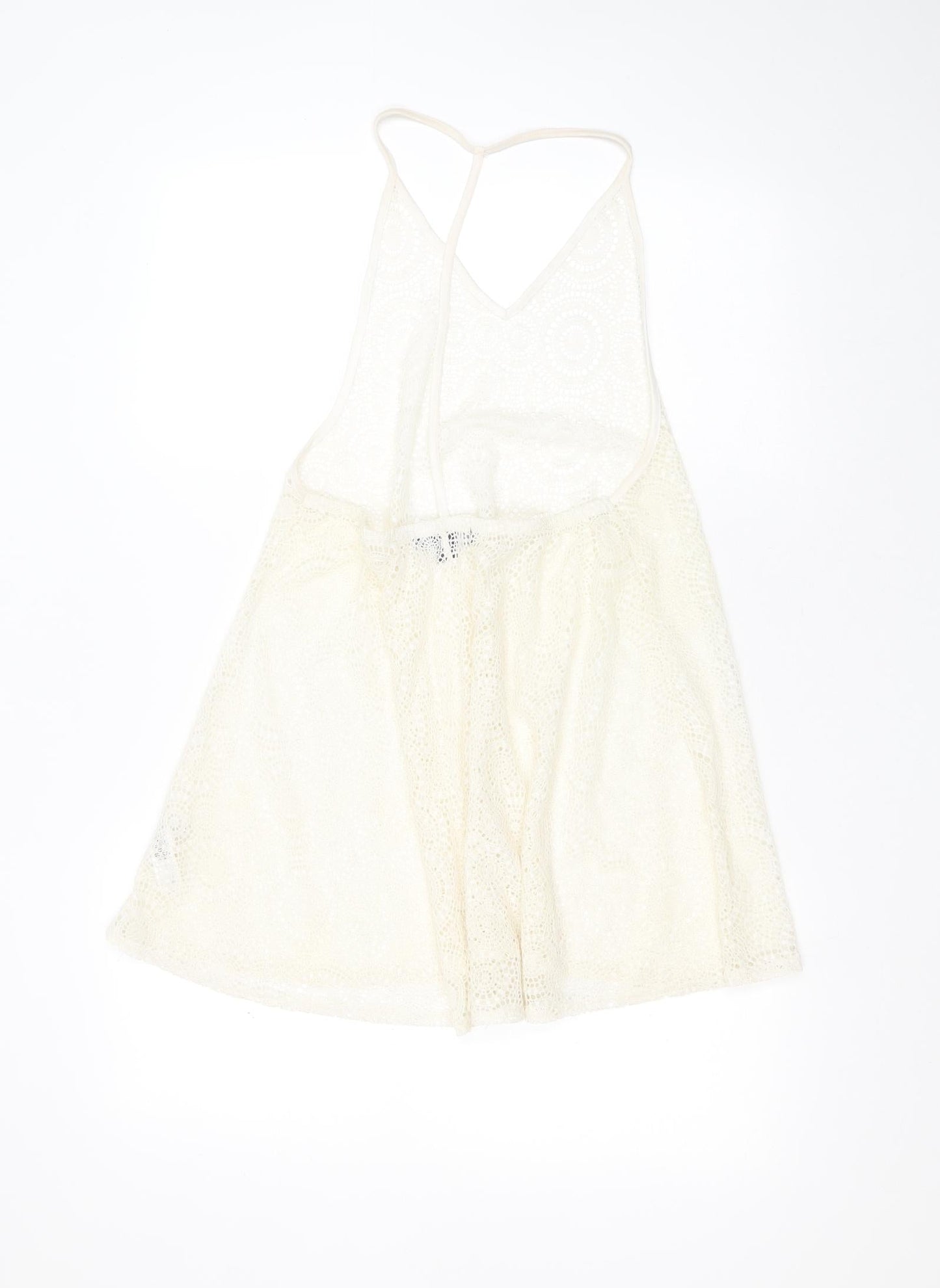 Primark Womens Ivory Geometric Nylon Basic Blouse Size S V-Neck - sheer crochet