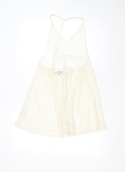 Primark Womens Ivory Geometric Nylon Basic Blouse Size S V-Neck - sheer crochet