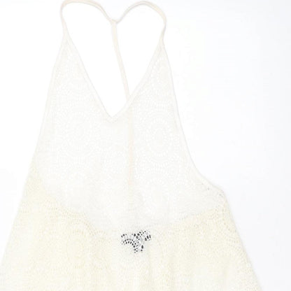 Primark Womens Ivory Geometric Nylon Basic Blouse Size S V-Neck - sheer crochet