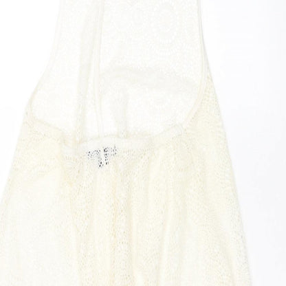 Primark Womens Ivory Geometric Nylon Basic Blouse Size S V-Neck - sheer crochet