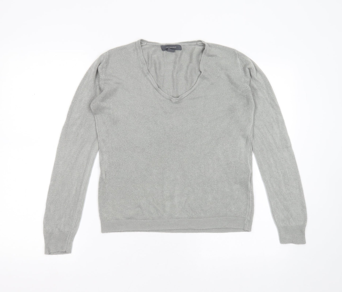 Primark Womens Grey V-Neck  Acrylic Pullover Jumper Size S