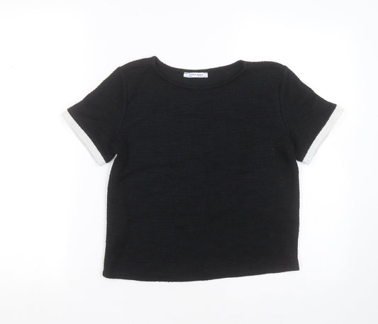 Womens UK Size S Zara Black Basic T-Shirt