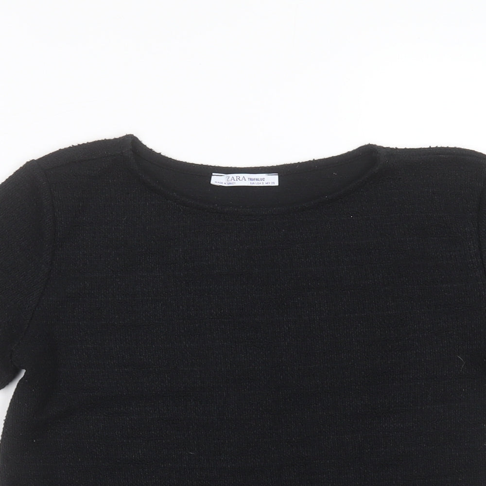Womens UK Size S Zara Black Basic T-Shirt