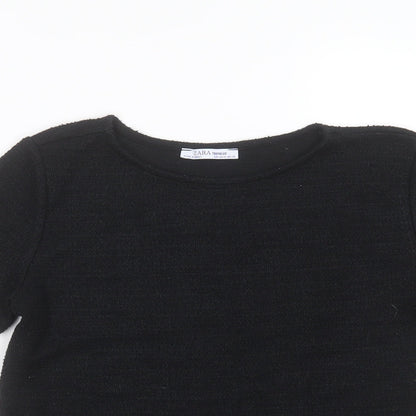 Womens UK Size S Zara Black Basic T-Shirt