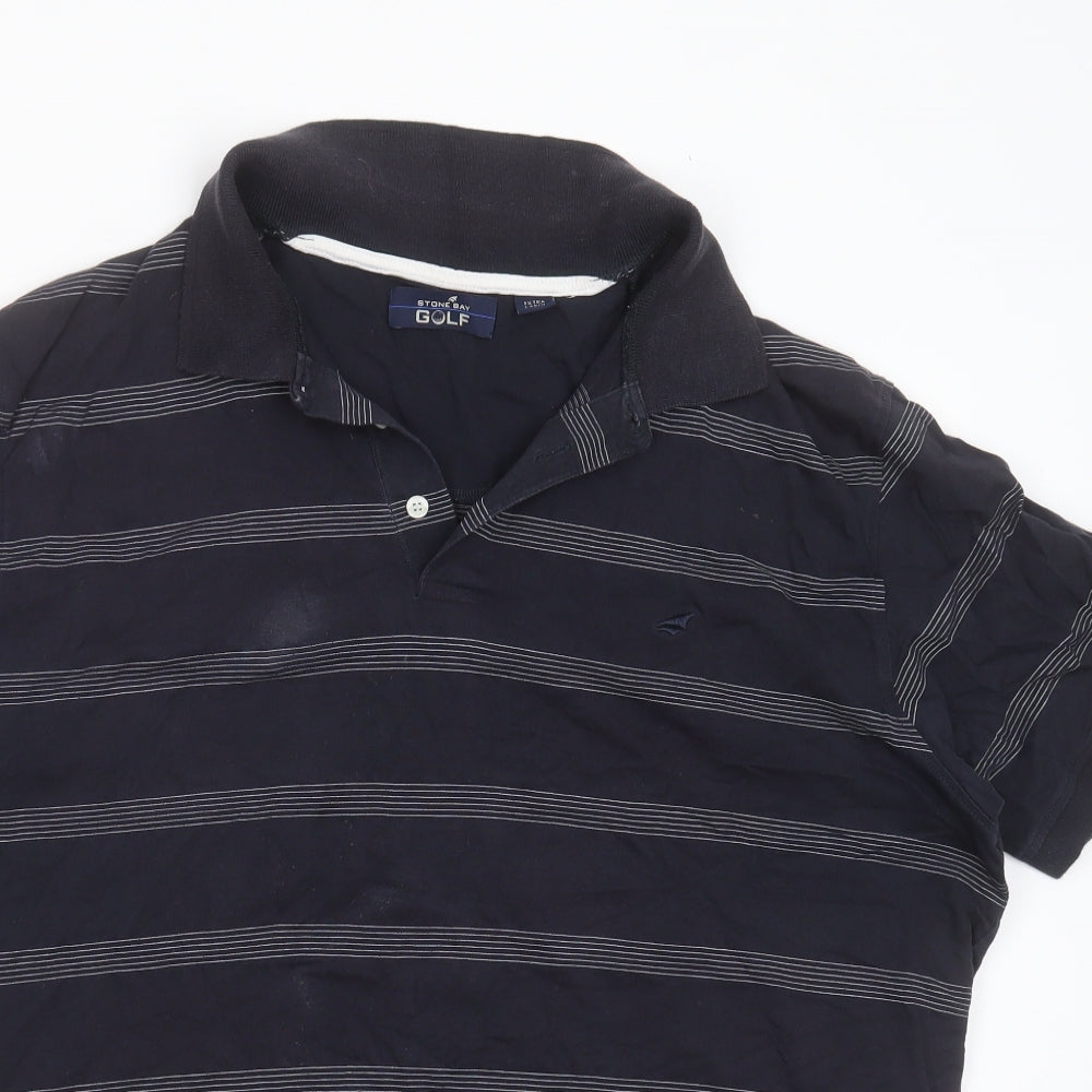 Stone Bay Golf Mens Blue Striped Cotton  Polo Size XL Collared