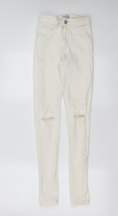 Glamorous Womens White  Cotton Skinny Jeans Size XS L30 in Extra-Slim Zip