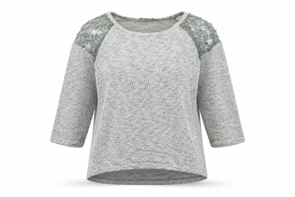 Front view of George women’s green round neck polyester jumper, size UK 8, - embroidered detail