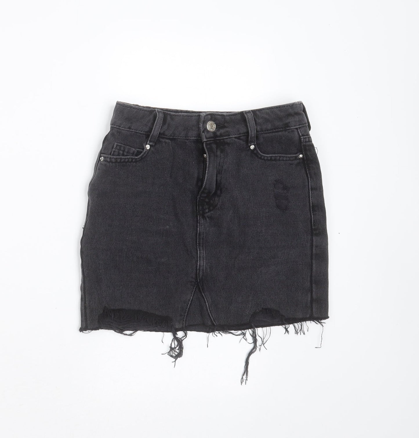 New Look Girls Grey  Cotton Mini Skirt Size 9 Years  Regular Zip - Distressed hem