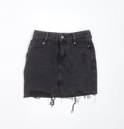 New Look Girls Grey  Cotton Mini Skirt Size 9 Years  Regular Zip - Distressed hem