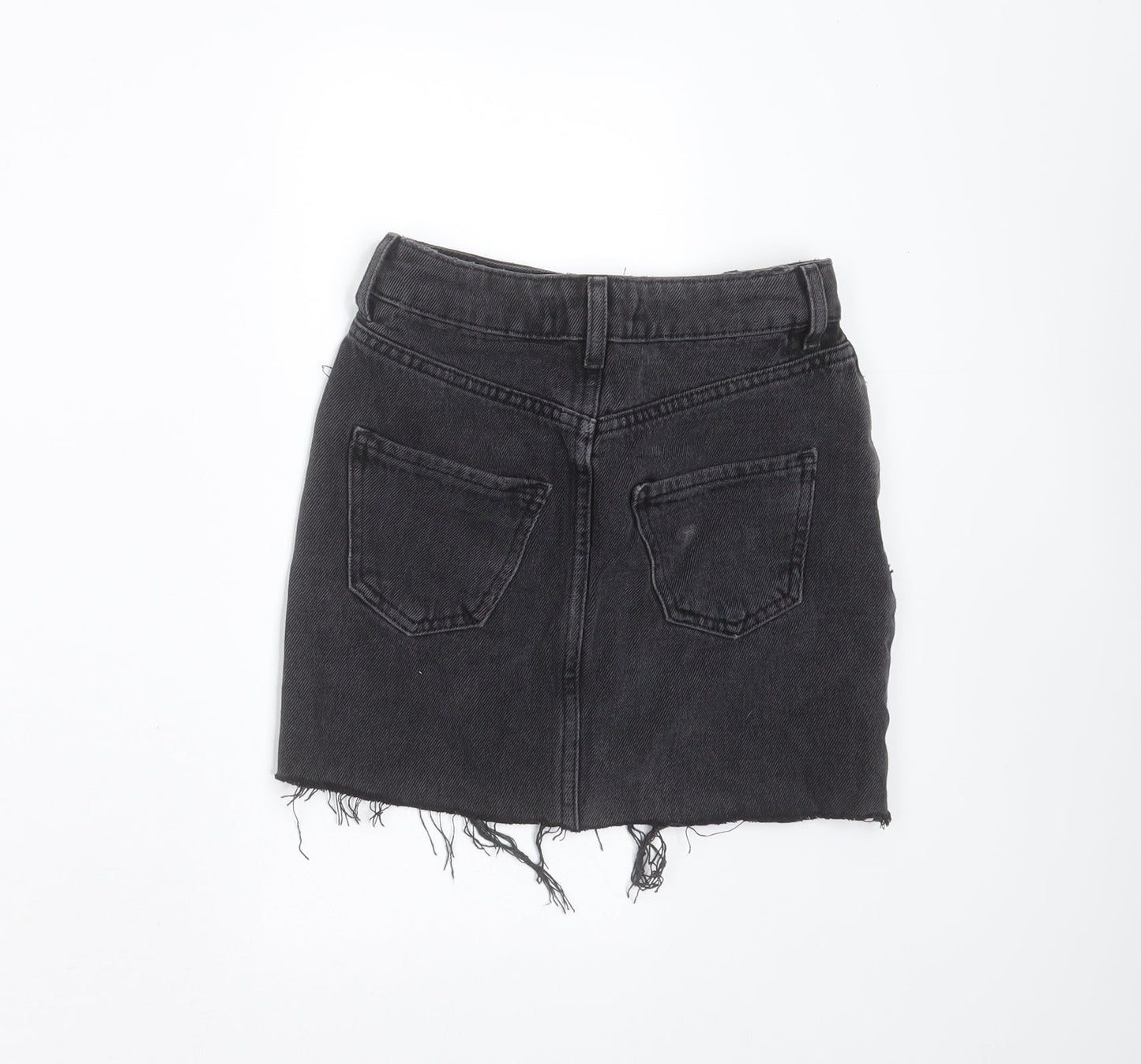 New Look Girls Grey  Cotton Mini Skirt Size 9 Years  Regular Zip - Distressed hem