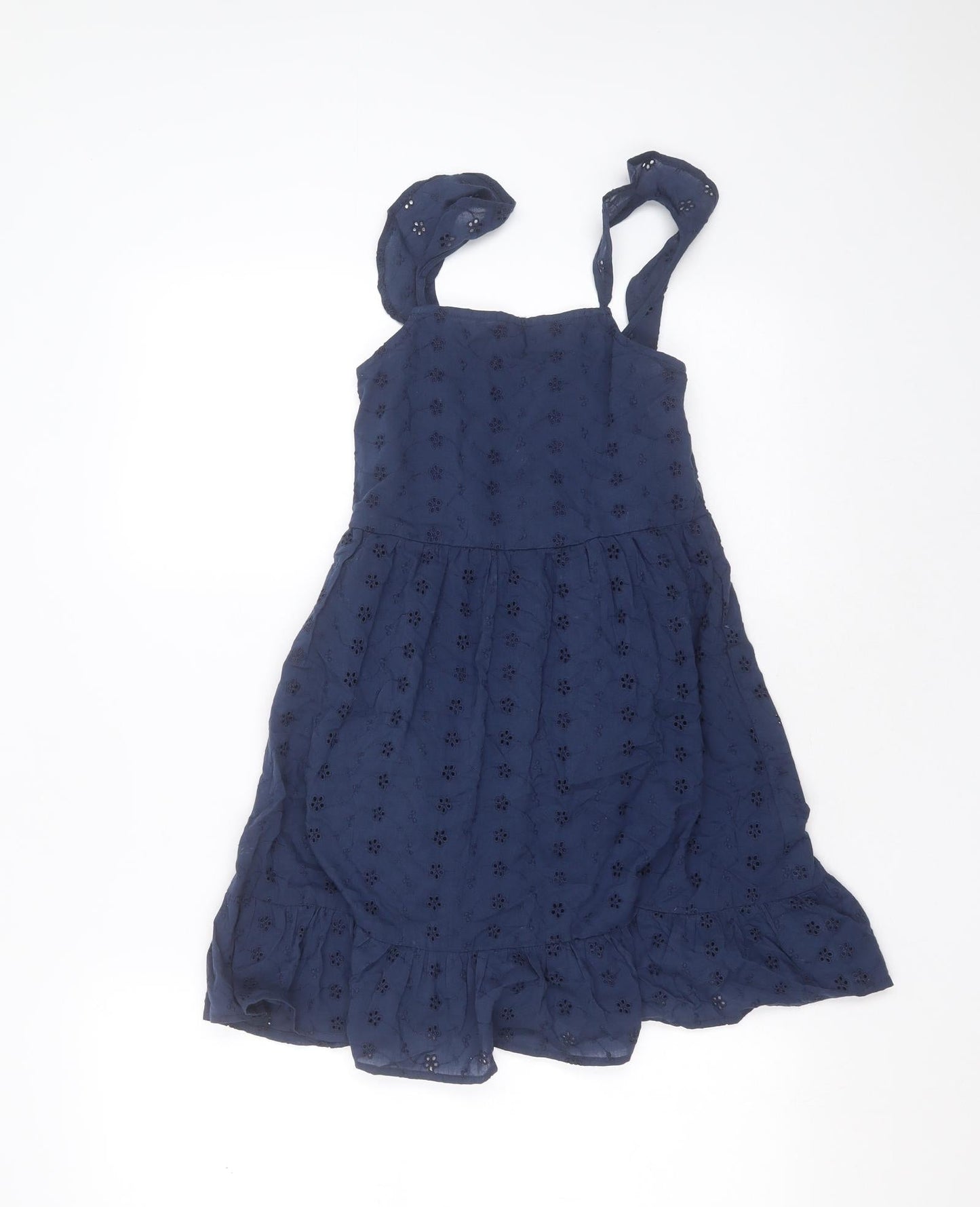 Enlightened Girls Blue Floral Cotton Fit & Flare  Size 7 Years  Square Neck