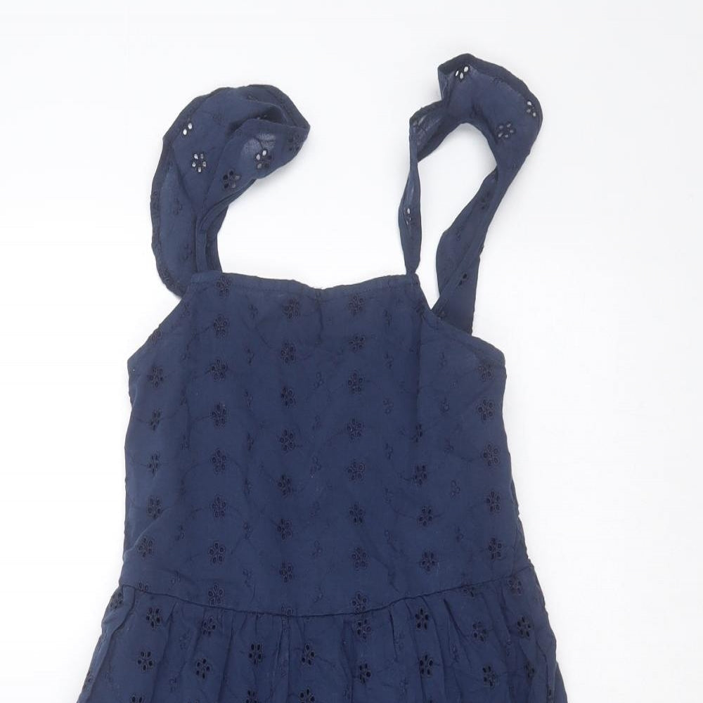 Enlightened Girls Blue Floral Cotton Fit & Flare  Size 7 Years  Square Neck