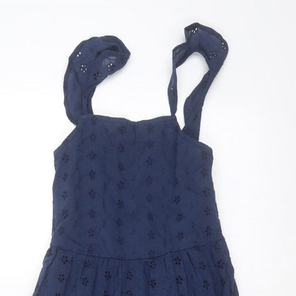 Enlightened Girls Blue Floral Cotton Fit & Flare  Size 7 Years  Square Neck