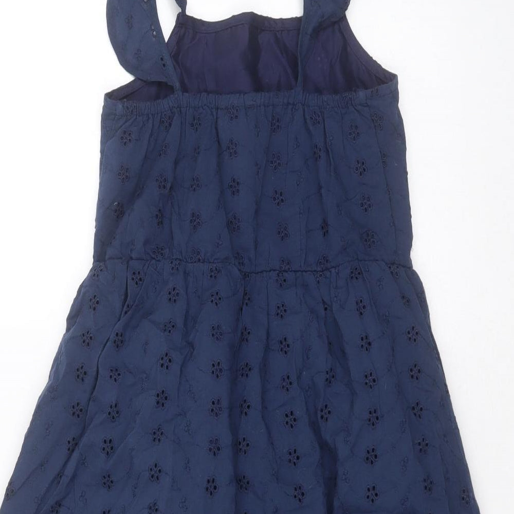 Enlightened Girls Blue Floral Cotton Fit & Flare  Size 7 Years  Square Neck