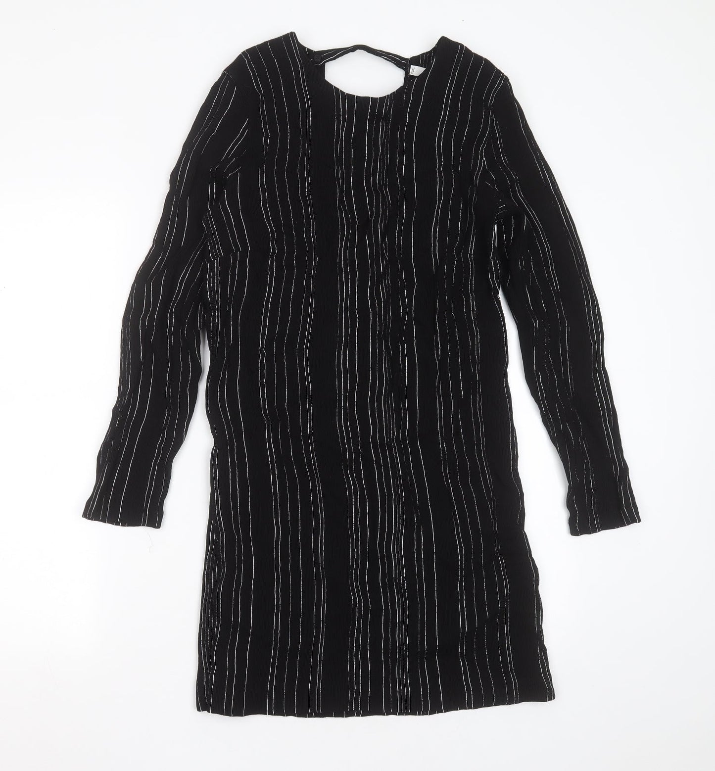 MNG Womens Black Striped Viscose Shift  Size L  Round Neck