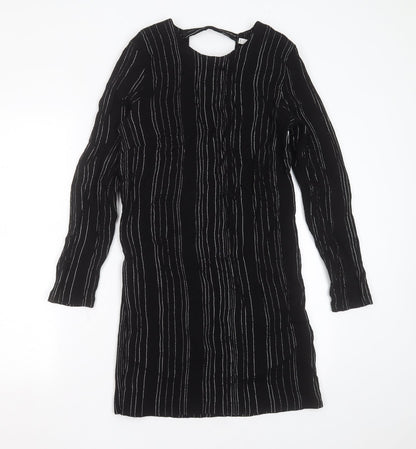 MNG Womens Black Striped Viscose Shift  Size L  Round Neck