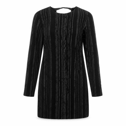 MNG Womens Black Striped Viscose Shift  Size L  Round Neck