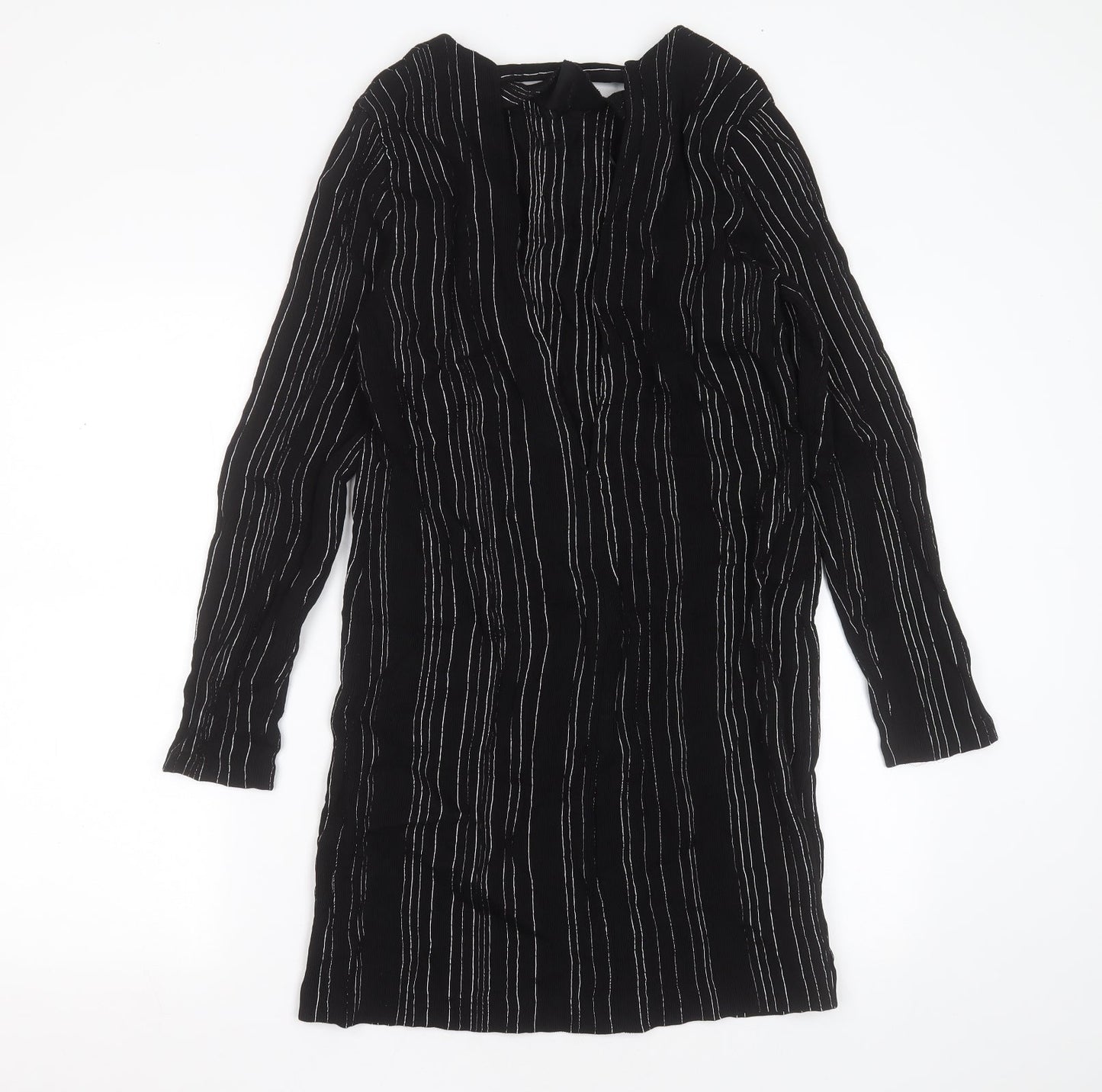 MNG Womens Black Striped Viscose Shift  Size L  Round Neck