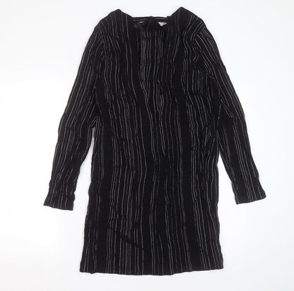 MNG Womens Black Striped Viscose Shift  Size L  Round Neck