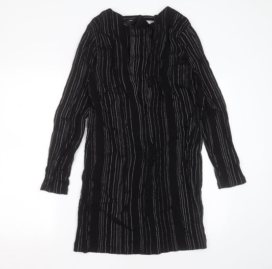MNG Womens Black Striped Viscose Shift  Size L  Round Neck