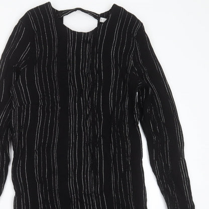 MNG Womens Black Striped Viscose Shift  Size L  Round Neck