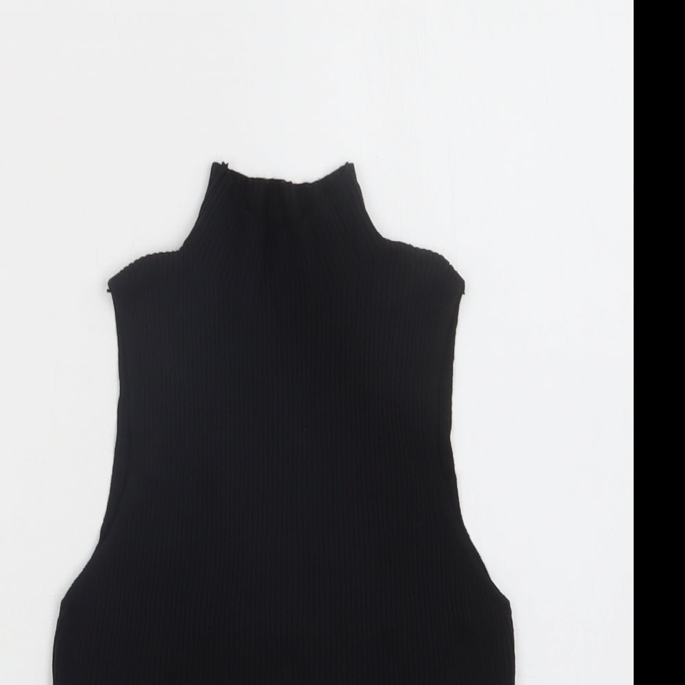 SheIn Womens Black  Viscose Basic Tank Size L Mock Neck