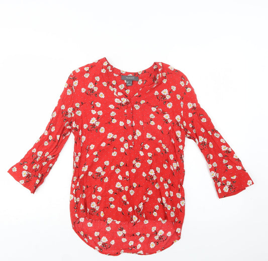 Primark Womens Red Floral Viscose Basic Button-Up Size 8 V-Neck