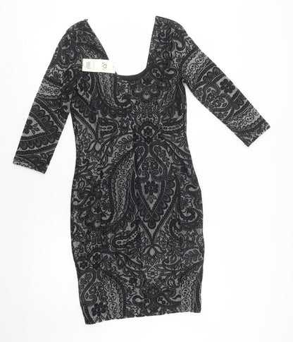 Miss Selfridge Womens Black Floral Polyamide Bodycon  Size 10  Scoop Neck  - Lace Overlay