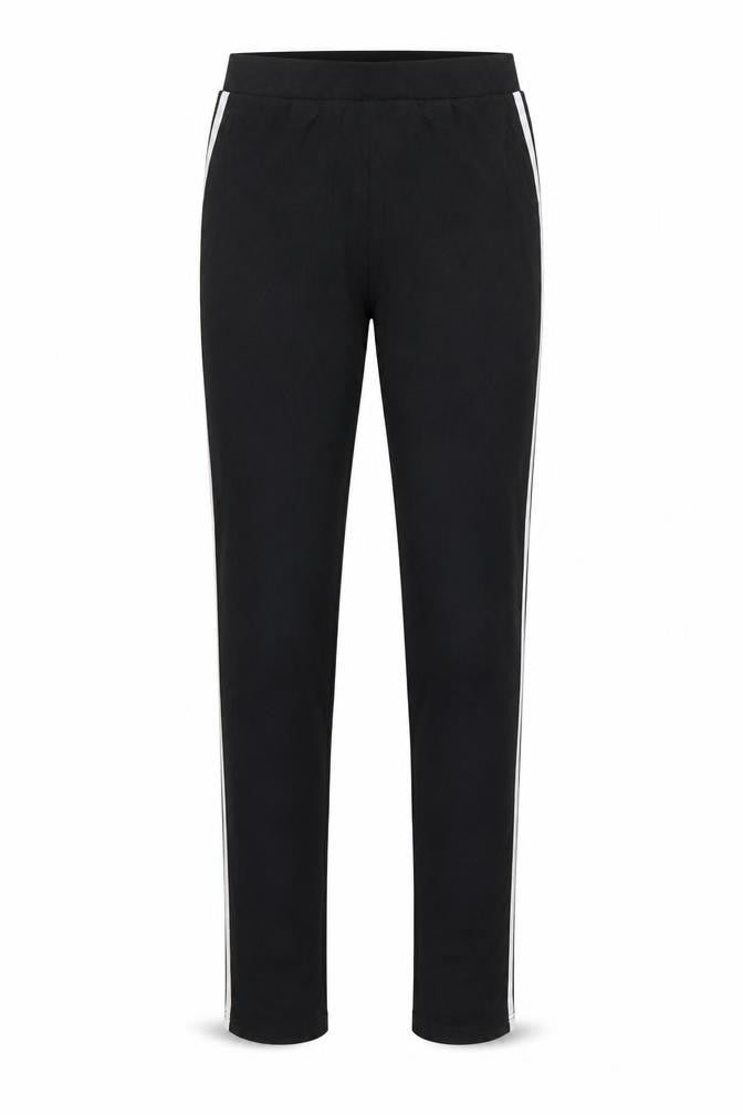 Front view of Boohoo women’s black striped cotton jegging leggings, size UK 8, 28-inch leg