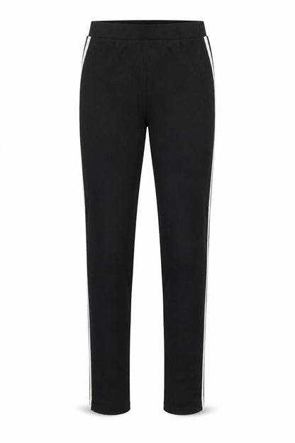 Front view of Boohoo women’s black striped cotton jegging leggings, size UK 8, 28-inch leg