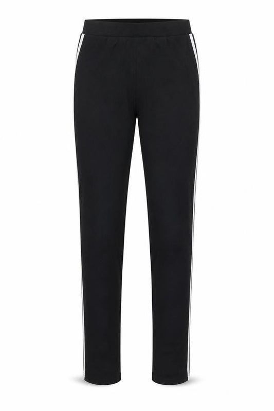 Front view of Boohoo women’s black striped cotton jegging leggings, size UK 8, 28-inch leg