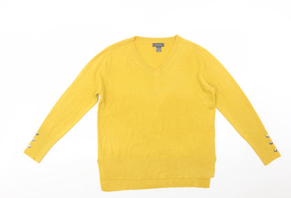 Primark Womens Yellow V-Neck  Acrylic Pullover Jumper Size S