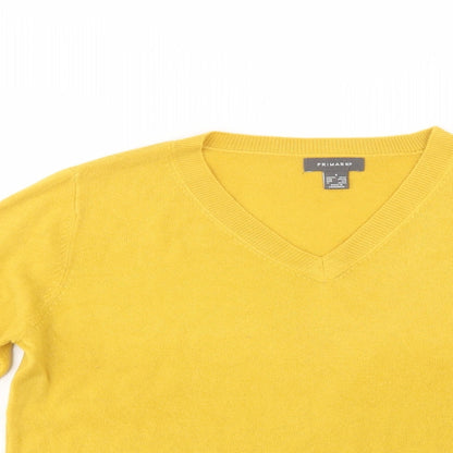 Primark Womens Yellow V-Neck  Acrylic Pullover Jumper Size S