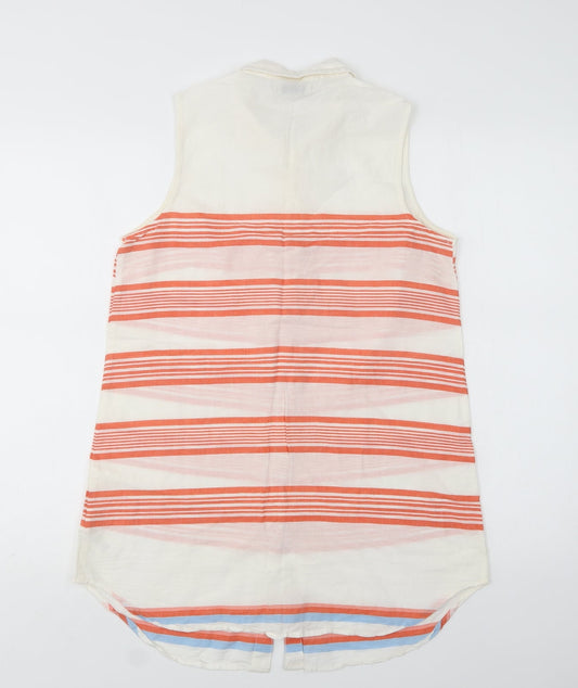 Papaya Womens White Striped Cotton Basic Button-Up Size 8 Collared