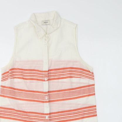 Papaya Womens White Striped Cotton Basic Button-Up Size 8 Collared