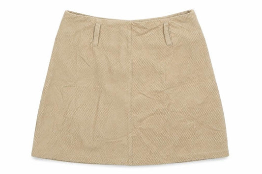 Front view of Denim Co women’s beige cotton mini skirt, size UK 10, zip