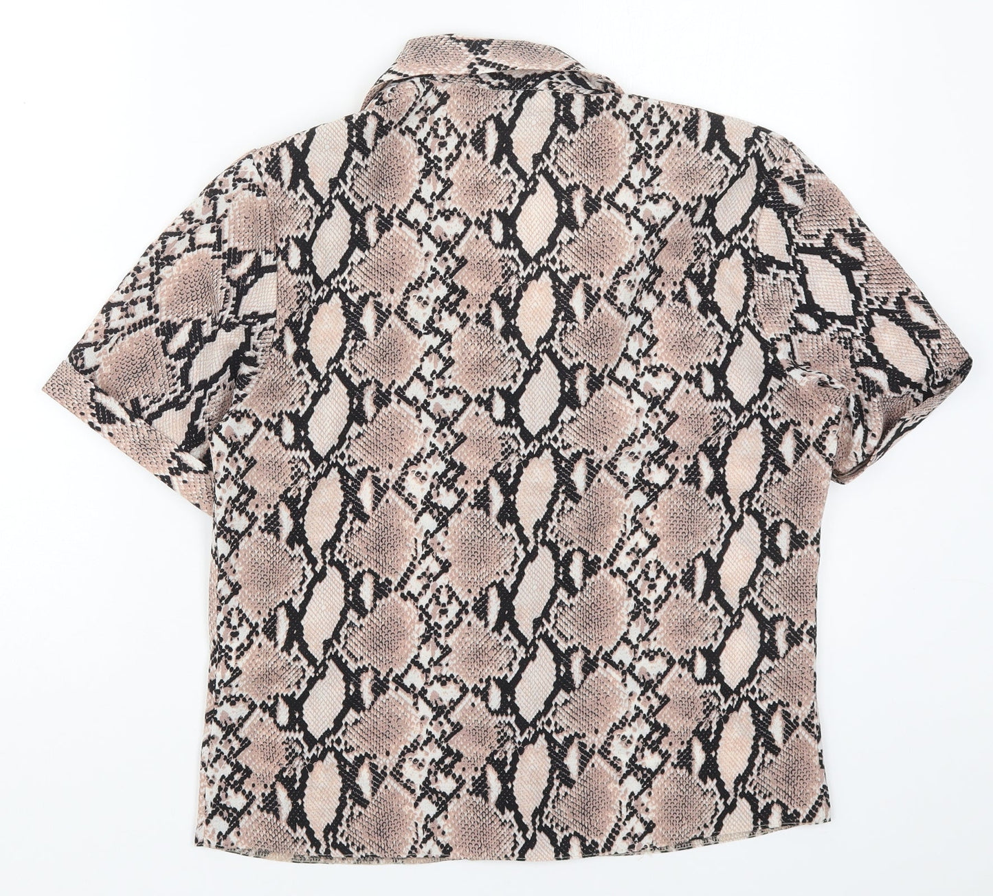 New Look Womens Pink Animal Print Polyester Basic Button-Up Size 10 Collared