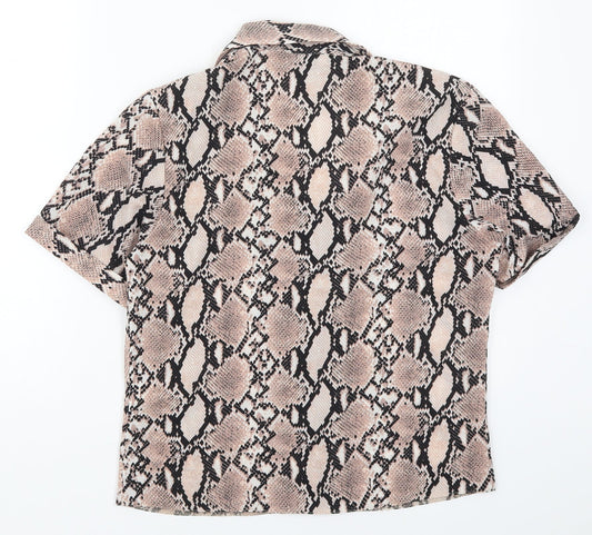 New Look Womens Pink Animal Print Polyester Basic Button-Up Size 10 Collared