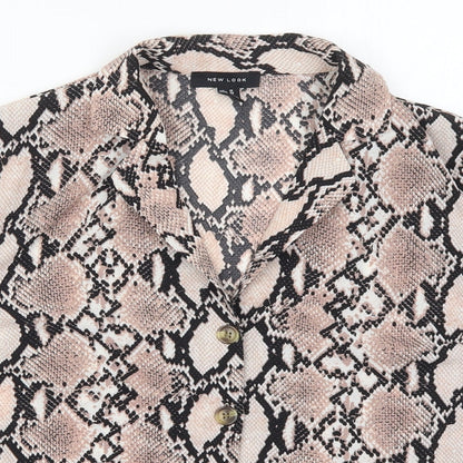 New Look Womens Pink Animal Print Polyester Basic Button-Up Size 10 Collared