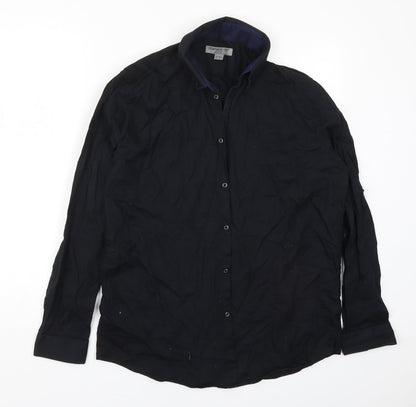 Mens UK Size 16 Cedar Wood State Black  Button-Up Long Sleeve Casual Shirt