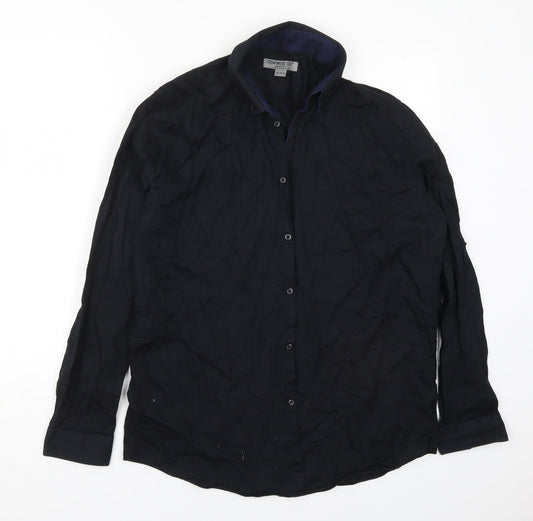 Mens UK Size 16 Cedar Wood State Black  Button-Up Long Sleeve Casual Shirt